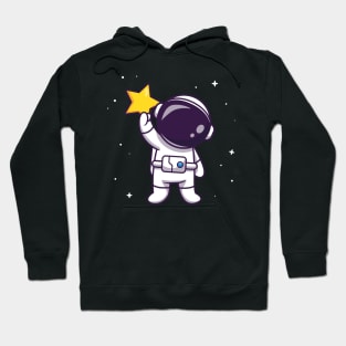 Cute Astronaut Holding Star Cartoon Hoodie